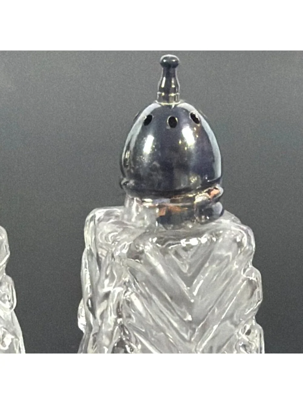 VTG 50s Crystal Salt Pepper Shakers Heavy Cut Glass Diamond Pattern AS IS Parts - Picture 4 of 14